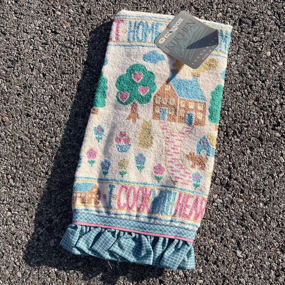 VINTAGE Deadstock Ruffle Tea Towel | Kitchen Towel | Home Sweet Home